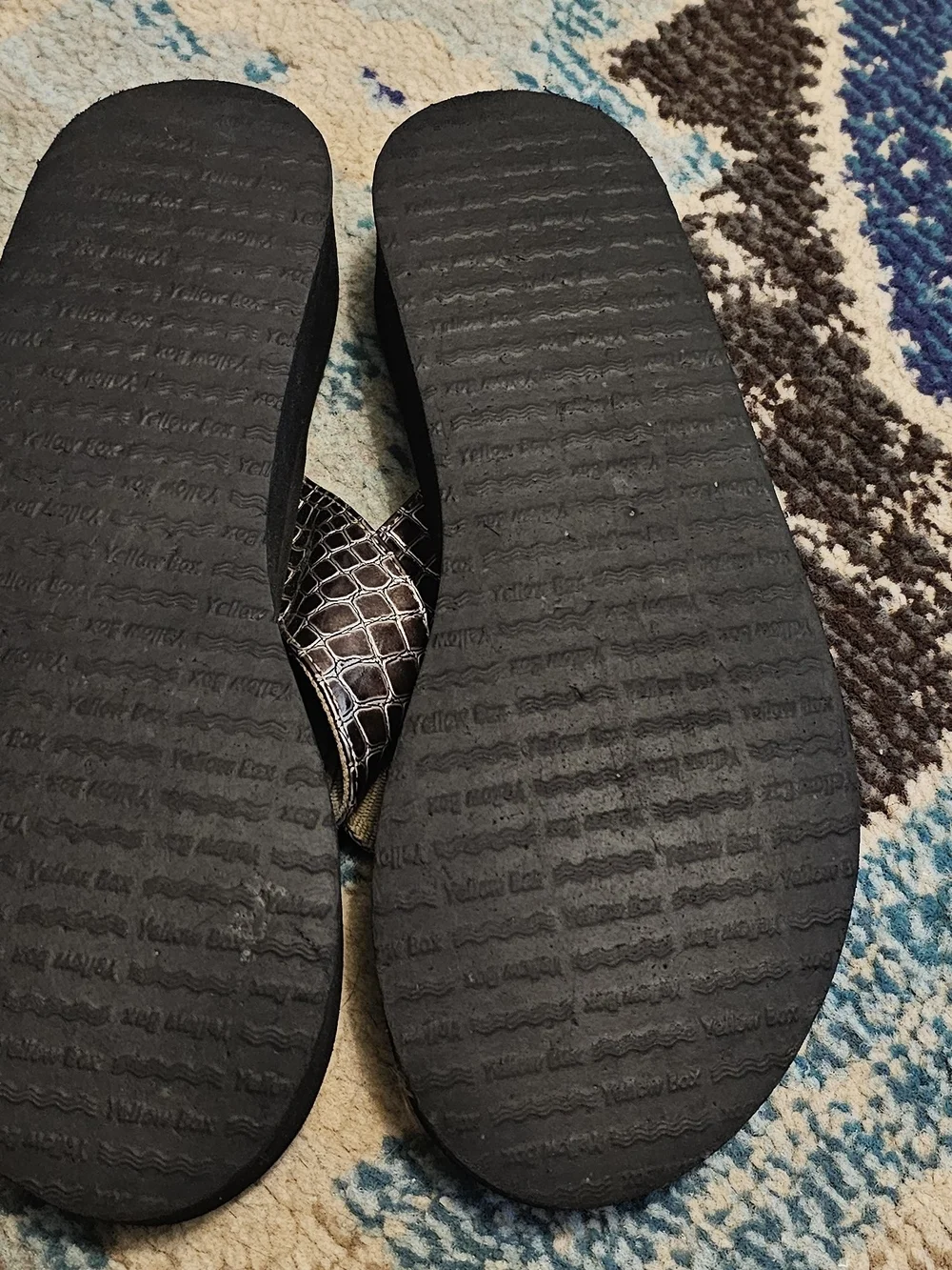 Yellow Box Women's Black Sandal with Metallic Croc-Print Straps - Picture 6 of 6